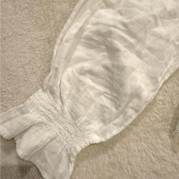 American Eagle Large Smocked White Peplum Blouse Boho Cottagecore LongSleeve Top - Picture 8 of 15
